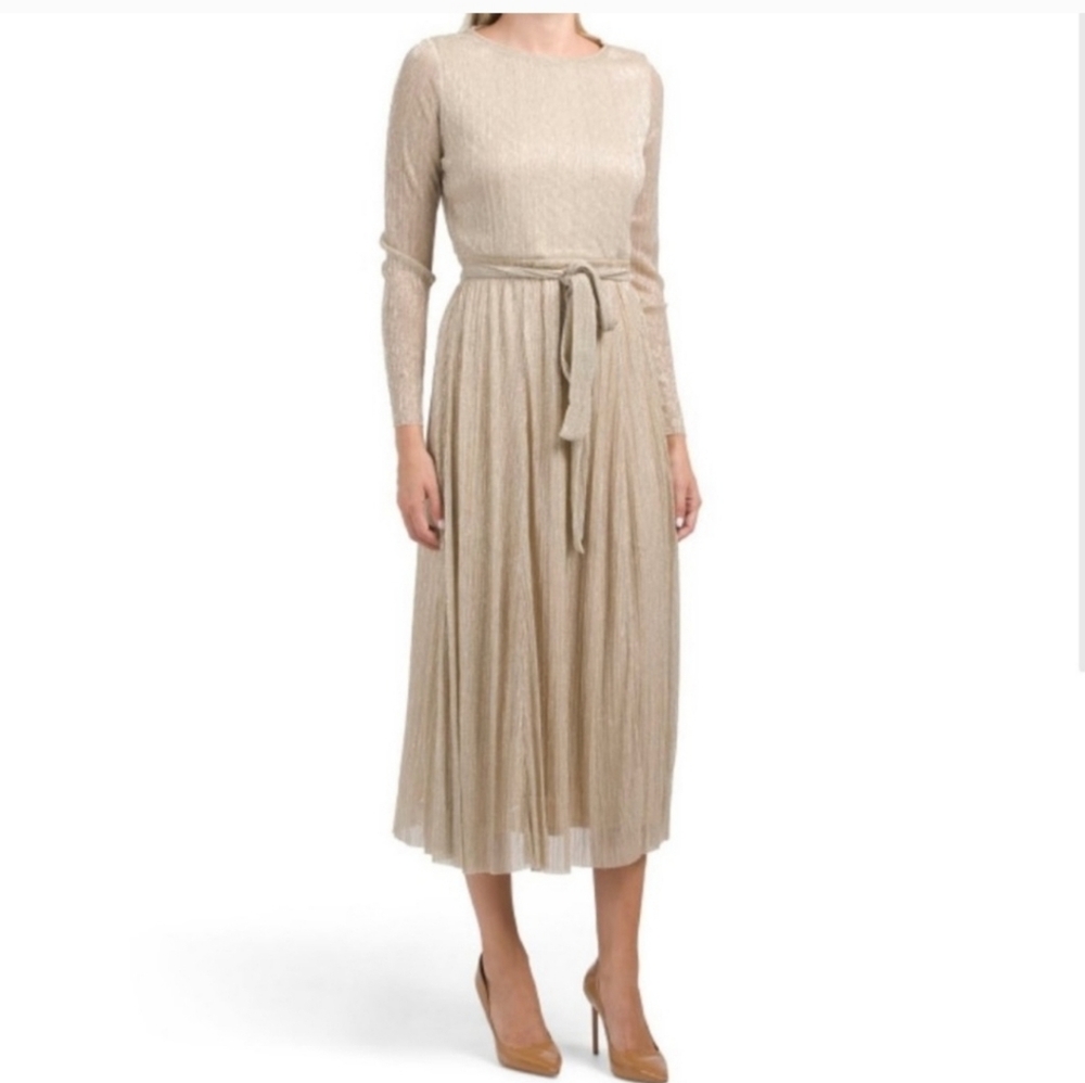 Fabulous Gold Anne Klein Bella Crinkly Dress - Picture 1 of 7